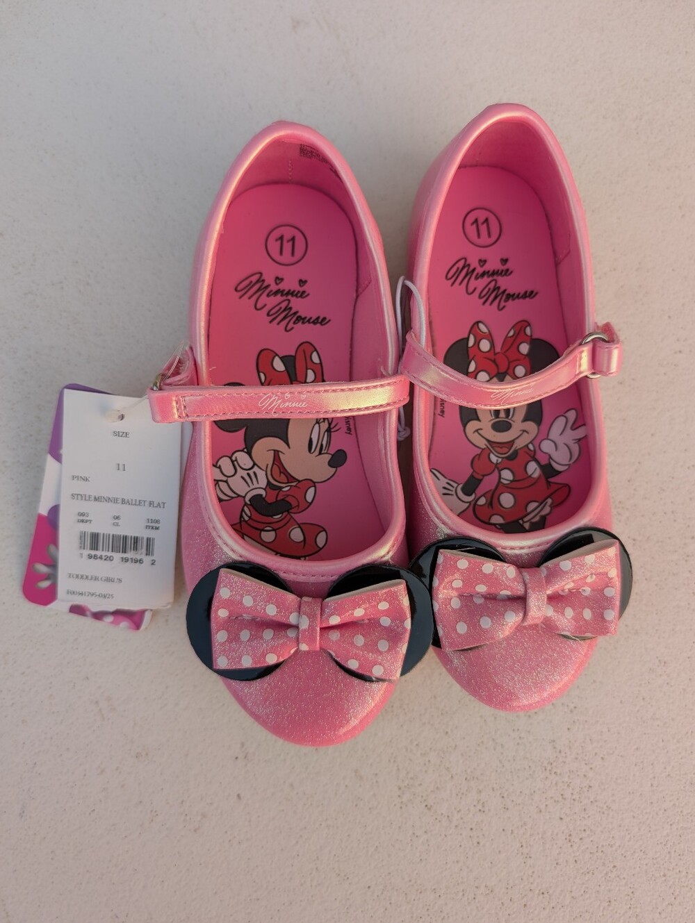 NWT Disney Minnie Mouse Toddler Pink Glitter Flat Shoes Multiple Sizes